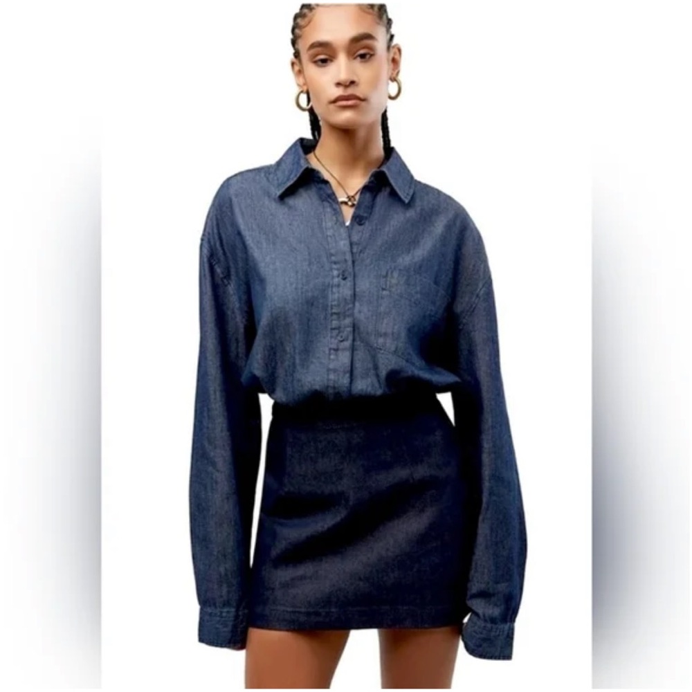 WeWoreWhat Boyfriend Chambray Overshirt in‎ a raw blue wash